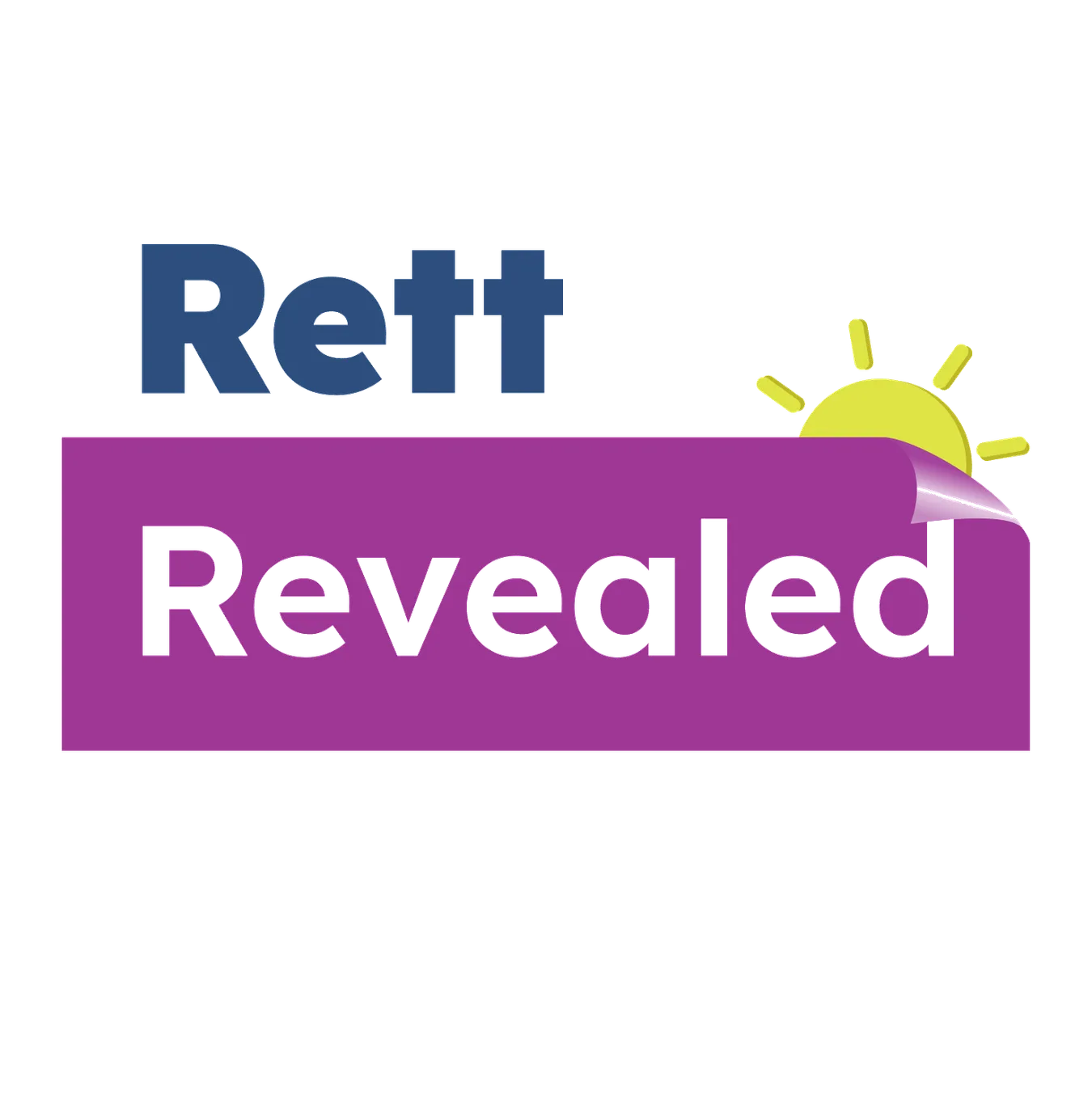 Rett Syndrome Awareness logo with a purple banner and a yellow sun illustration
