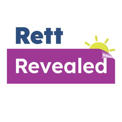 Rett Syndrome Awareness logo with a purple banner and a yellow sun illustration